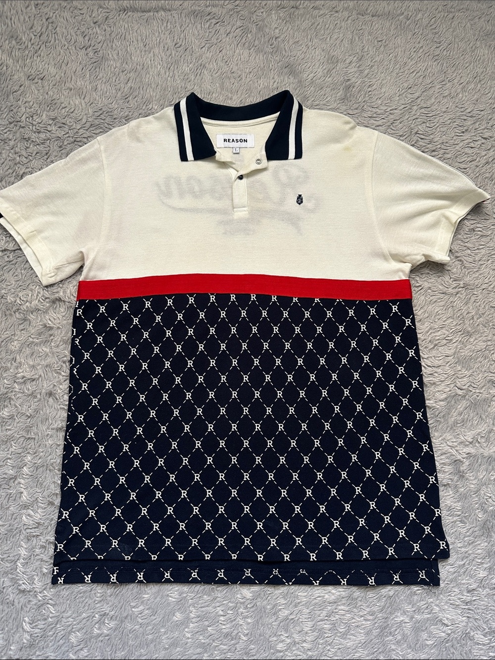Reason Men’s Polo Shirt in Cream, Navy & Red Accent
